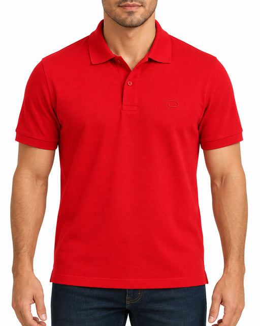 Polo Oscar de la Renta para caballero en tono coral rojizo, de piqué, con cuello clásico y logo bordado al tono