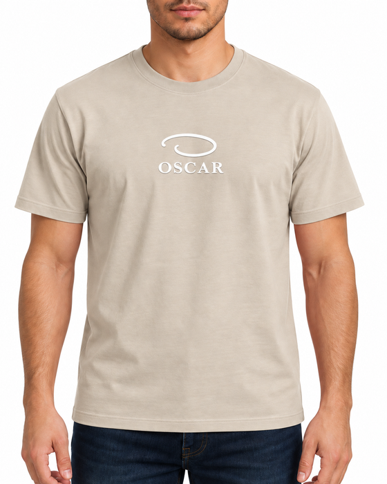 T-shirt Oscar de la Renta beige para caballero con el logo OSCAR en blanco al frente