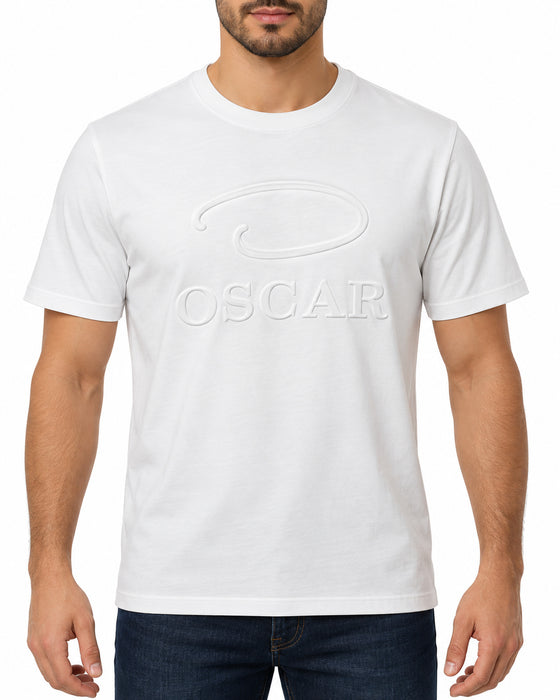 T-shirt Oscar de la Renta blanca para caballero con el logo OSCAR grande en relieve al tono
