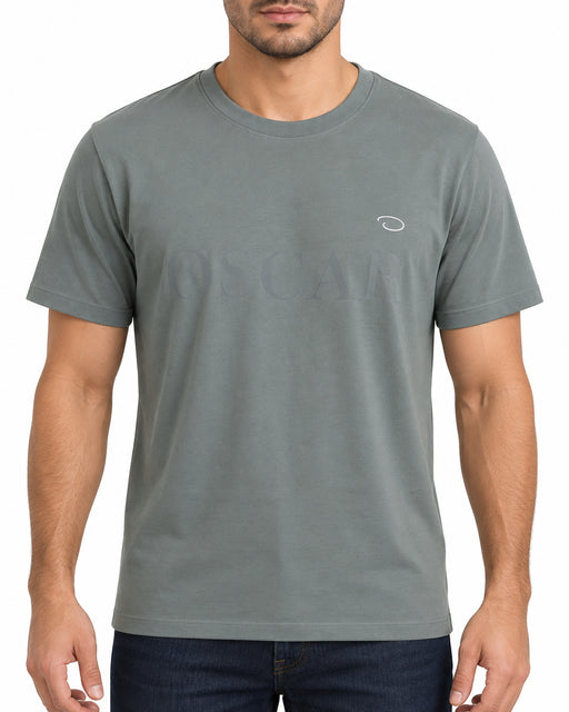 T-shirt Oscar de la Renta verde oliva para caballero, cuello redondo, con el logo bordado pequeño en el pecho