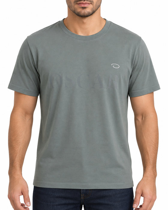 T-shirt Oscar de la Renta verde oliva para caballero, cuello redondo, con el logo bordado pequeño en el pecho