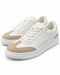 Par de zapatillas Perry Ellis blancas para caballero con detalles de gamuza beige y suela blanca