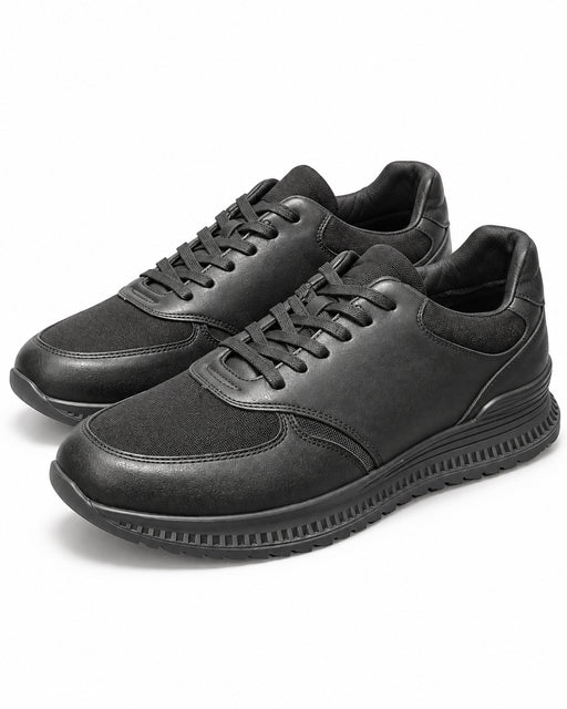 Par de zapatillas deportivas Perry Ellis negras para caballero, de tela y cuero con suela gruesa negra