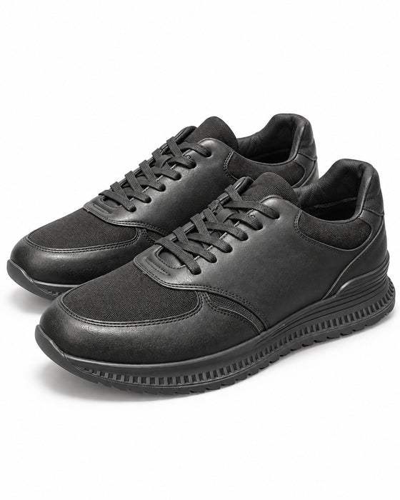 Par de zapatillas deportivas Perry Ellis negras para caballero, de tela y cuero con suela gruesa negra